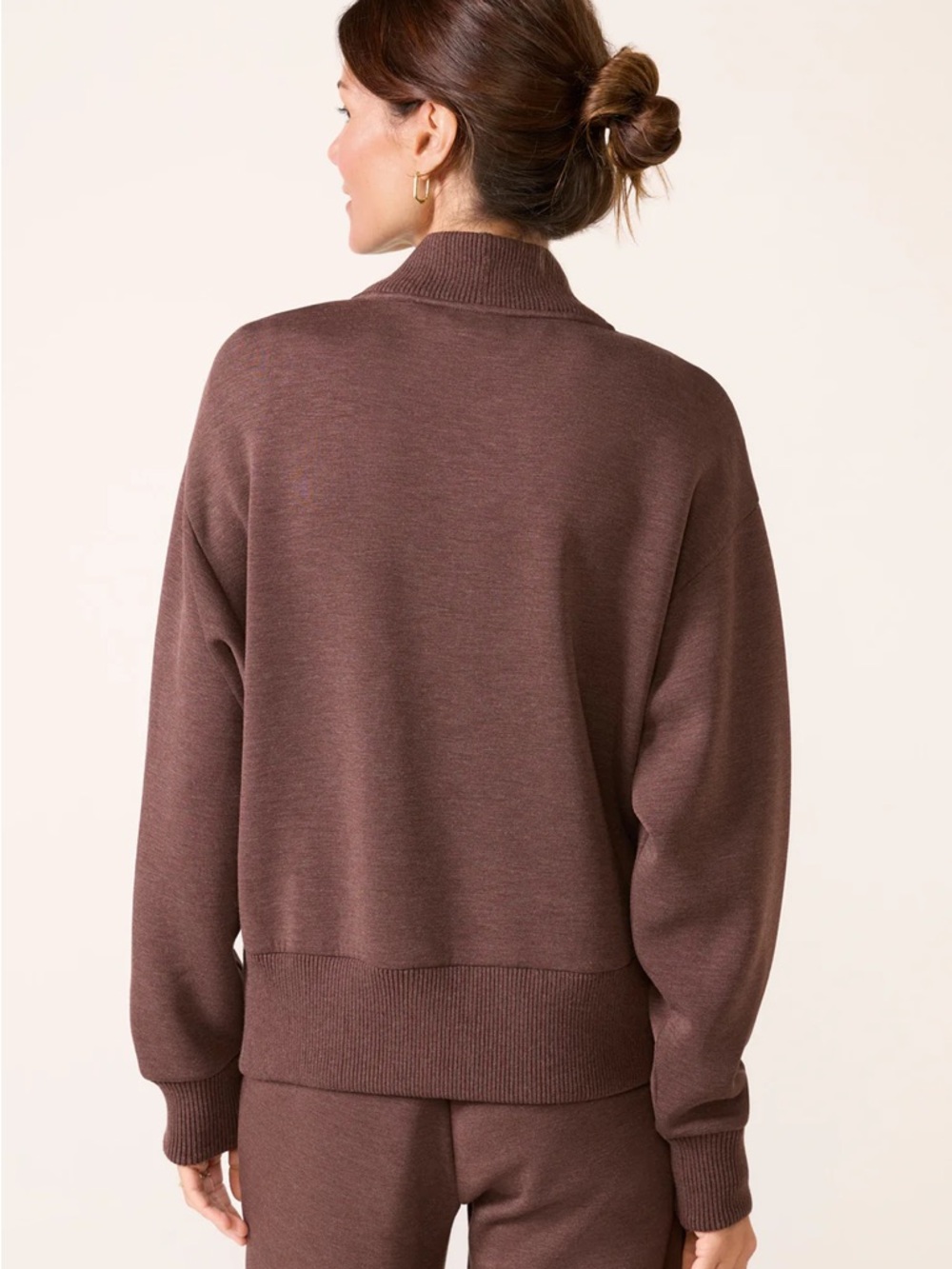 Varley Sally Half-Zip Pullover Sweat in Coffeebean Marl Brown - Picture 4 of 5